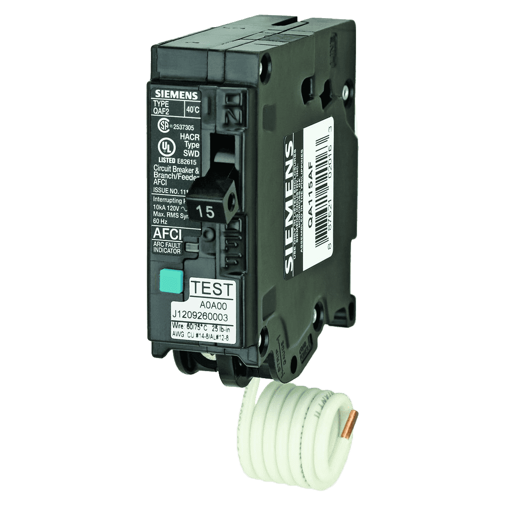 Siemens QA115AFC 15 Amp 1 in. Single-Pole 120-Volt Plug-On Combination AFCI Circuit Breaker.