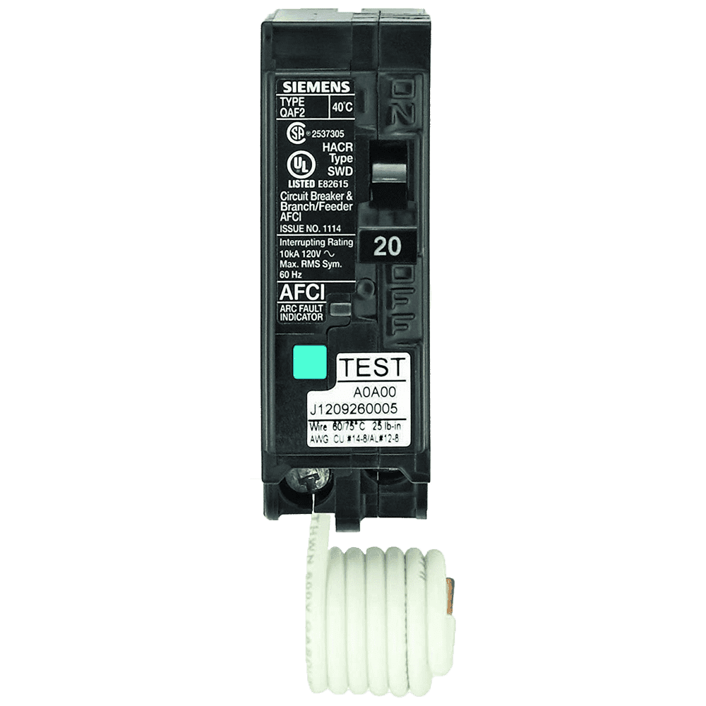 Siemens QA120AFC 20 Amp 1 in. Single-Pole 120-Volt Plug-On Combination AFCI Circuit Breaker.