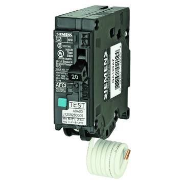 Siemens QA120AFC 20 Amp 1 in. Single-Pole 120-Volt Plug-On Combination AFCI Circuit Breaker.